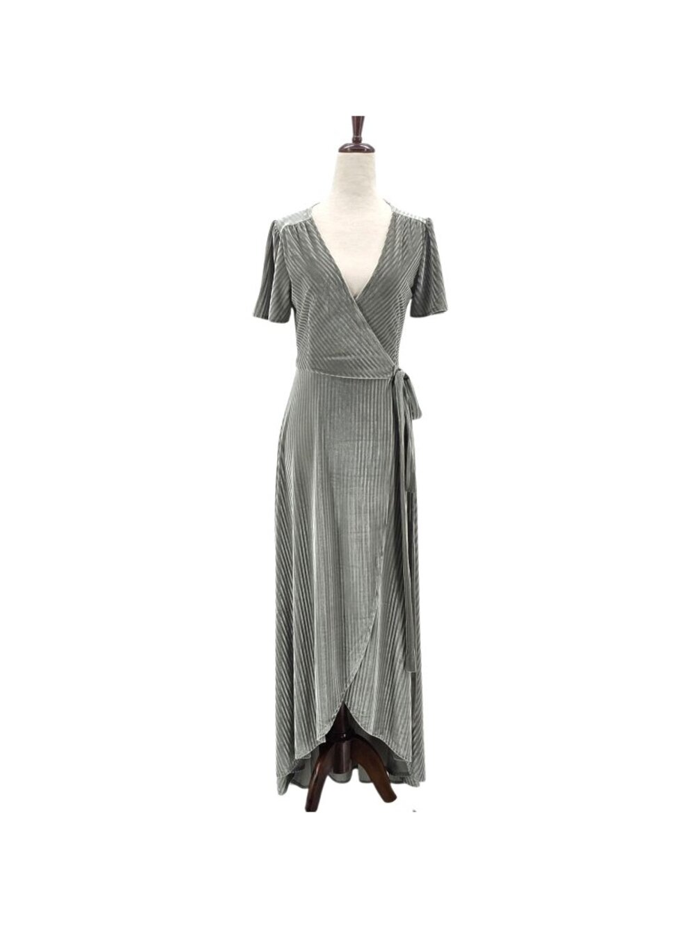 NWD Baltic Born Womens XS Dress Andi Ribbed Velvet Wrap Dress Dusty Sage Green
